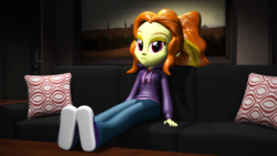 Size: 1920x1080 | Tagged: safe, artist:razethebeast, adagio dazzle, equestria girls, g4, 3d, bored, clothes, couch, female, hoodie, looking at you, sitting, solo, source filmmaker