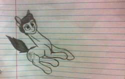 Size: 947x600 | Tagged: safe, artist:chancemccoy, oc, oc only, oc:chance mccoy, pony, colorless, cutie mark, floating, lined paper, long neck, solo, traditional art