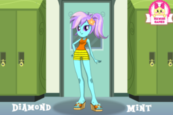 Size: 830x551 | Tagged: safe, artist:nyperold, equestria girls, g4, clothes, cutie mark on clothes, dressup game, eqg promo pose set, equestria girls-ified, flower, flower in hair, kawaii games, lockers, ponytail, school, shorts, sleeveless, smiling at you, tank top