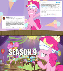 Size: 1280x1440 | Tagged: safe, edit, edited screencap, screencap, pinkie pie, g4, season 9, sundae sundae sundae, spoiler:interseason shorts, bipedal, end of ponies, meta, op is a duck, op is trying to start shit, op isn't even trying anymore, text, twitter