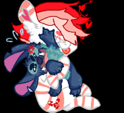Size: 843x767 | Tagged: safe, artist:eeveepeach11, oc, oc:peppermint sweet (ice1517), earth pony, pony, annoyed, black background, chest fluff, cross-popping veins, crossover, disney, ear fluff, eyes closed, female, fluffy, heart, hug, lilo and stitch, mare, markings, simple background, stitch, tongue out