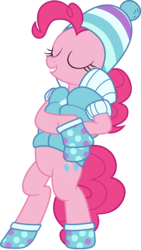 Size: 3921x6943 | Tagged: safe, artist:pink1ejack, pinkie pie, earth pony, pony, g4, interseason shorts, sundae sundae sundae, absurd resolution, bipedal, bipedal leaning, clothes, eyes closed, female, leaning, mare, simple background, solo, standing on two hooves, transparent background, vector, winter outfit