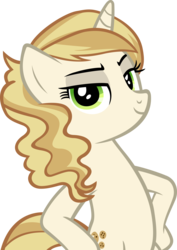 Size: 3101x4371 | Tagged: safe, artist:ironm17, sweet biscuit, pony, unicorn, g4, bipedal, elegant, female, hooves on hips, lidded eyes, looking at you, pose, simple background, smiling, smug, solo, transparent background, vector