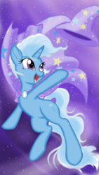 Size: 3072x5461 | Tagged: safe, artist:theroyalprincesses, trixie, pony, unicorn, g4, absurd resolution, cape, clothes, cute, diatrixes, female, happy, hat, mare, open mouth, solo, trixie's cape, trixie's hat