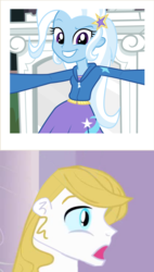 Size: 868x1532 | Tagged: safe, edit, editor:jdueler11, screencap, prince blueblood, trixie, equestria girls, g4, my little pony equestria girls: rainbow rocks, equestria girls-ified, female, male, photo, photobombing trixie, reaction, ship:bluetrix, shipping, straight, surprised blueblood