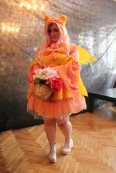 Size: 3456x5184 | Tagged: safe, fluttershy, human, g4, clothes, convention, cosplay, costume, cyrillic, irl, irl human, photo, russian