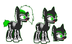 Size: 716x439 | Tagged: safe, artist:kanean, oc, oc only, oc:skully (ice1517), demon, demon pony, earth pony, pony, bone, ear piercing, earring, female, jewelry, mare, markings, open mouth, piercing, shaved mane, sidecut, simple background, skeleton, skull, solo, white background