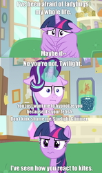 Size: 1280x2160 | Tagged: safe, edit, edited screencap, screencap, starlight glimmer, twilight sparkle, alicorn, pony, g4, interseason shorts, marks for effort, starlight the hypnotist, comic, floppy ears, hug, i mean i see, kinkshaming, screencap comic, self-hugging, twilight sparkle (alicorn), winghug, wings