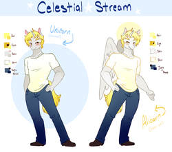 Size: 1870x1653 | Tagged: safe, artist:ruhianna, oc, oc only, oc:celestial stream, alicorn, unicorn, anthro, alicorn oc, commission, male, reference sheet, solo, unicorn oc