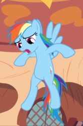 Size: 586x888 | Tagged: safe, screencap, rainbow dash, pegasus, pony, g4, magic duel, cropped, female, flying, golden oaks library, open mouth, solo