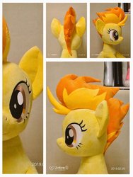 Size: 768x1024 | Tagged: safe, artist:nekokevin, spitfire, pegasus, pony, g4, behind, female, irl, looking at you, mare, photo, plushie, side view, sitting, smiling, solo