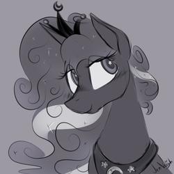 Size: 2000x2000 | Tagged: safe, artist:jen-neigh, princess luna, alicorn, pony, g4, crown, female, grayscale, high res, jewelry, looking at you, mare, monochrome, regalia, signature, smiling, solo, starry eyes, wingding eyes