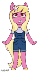 Size: 753x1396 | Tagged: safe, artist:misskanabelle, lily, lily valley, anthro, unguligrade anthro, g4, base used, cute, female, flower, flower in hair, lilybetes, overalls, simple background, smiling, solo, transparent background