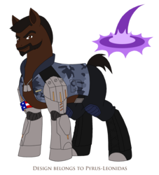 Size: 1632x1798 | Tagged: safe, artist:pyrus-leonidas, earth pony, pony, series:mortal kombat:defenders of equestria, amputee, clothes, crossover, facial hair, jax briggs, mortal kombat, ponified, prosthetic leg, prosthetic limb, prosthetics, simple background, smiling, solo, transparent background