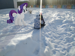 Size: 4000x3000 | Tagged: safe, artist:albertuha, rarity, pony, unicorn, g4, child, female, irl, mare, photo, ponies in real life, snow, solo, winter