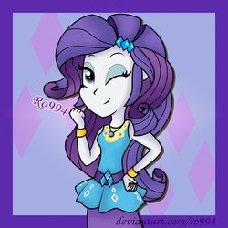 Size: 2000x2000 | Tagged: safe, artist:ro994, rarity, equestria girls, g4, my little pony equestria girls: better together, 2018, clothes, female, geode of shielding, high res, magical geodes, one eye closed, rarity peplum dress, solo, wink