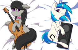 Size: 3660x2369 | Tagged: safe, artist:lula-moonarts, dj pon-3, octavia melody, vinyl scratch, earth pony, pony, unicorn, g4, bowtie, cello, female, floppy ears, high res, mare, musical instrument, smiling, speaker