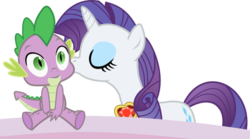 Size: 449x250 | Tagged: safe, artist:seahawk270, rarity, spike, dragon, pony, unicorn, g4, secret of my excess, cheek kiss, eyes closed, female, interspecies, jewelry, kissing, male, mare, necklace, ship:sparity, shipping, simple background, straight, transparent background, vector