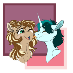 Size: 2434x2463 | Tagged: safe, artist:ask-y, oc, oc only, oc:amadis, oc:radiant valor, earth pony, pony, unicorn, female, high res, licking, mare, tongue out