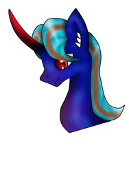 Size: 810x1080 | Tagged: safe, oc, oc:hellfire, pony, alternate hairstyle, blue fur, evil, fur, horn, red eyes, sombra horn