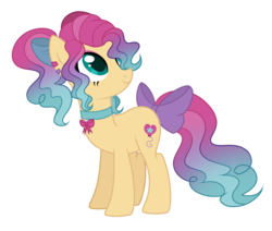 Size: 1280x1085 | Tagged: safe, artist:mintoria, oc, oc only, oc:lovely surprise, earth pony, pony, bow, collar, ear piercing, female, gradient mane, gradient tail, hair bow, mare, piercing, simple background, smiling, solo, tail, tail bow, transparent background