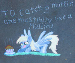 Size: 971x823 | Tagged: safe, artist:malte279, derpy hooves, g4, chalk drawing, cute, derpabetes, food, muffin, street art, traditional art