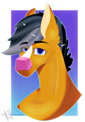 Size: 748x1068 | Tagged: safe, artist:meatballsmom19, quibble pants, pony, g4, abstract background, bust, colored muzzle, eye clipping through hair, looking at you, male, solo, stallion, starry eyes, wingding eyes