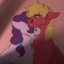 Size: 3464x3464 | Tagged: safe, artist:meatballsmom19, big macintosh, sugar belle, earth pony, pony, g4, female, floppy ears, fluffy, high res, male, mare, missing accessory, nuzzling, shadow, ship:sugarmac, shipping, smiling, stallion, straight, teary eyes, tongue out