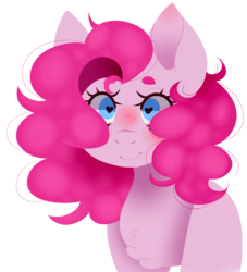 Size: 1418x1561 | Tagged: safe, artist:sugarynoodle, pinkie pie, pony, g4, beanbrows, blushing, chest fluff, eyebrows, female, heart eyes, lineless, looking at you, mare, simple background, smiling, solo, transparent background, wingding eyes