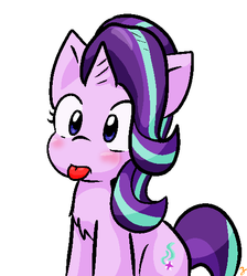 Size: 464x517 | Tagged: safe, artist:zutcha, starlight glimmer, pony, unicorn, g4, :p, blushing, chest fluff, cute, female, glimmerbetes, mare, silly, simple background, solo, tongue out, white background