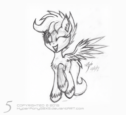 Size: 550x500 | Tagged: safe, artist:cybertronikpony, scootaloo, pony, g4, female, one eye closed, pencil drawing, solo, traditional art, wink