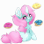 Size: 560x560 | Tagged: safe, artist:kez, oc, oc only, oc:scoops, pony, unicorn, animated, donut, ear fluff, food, freckles, looking at you, markings, nom, over shoulder, simple background, sitting, solo, unicorn oc, white background