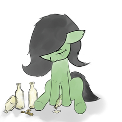 Size: 1024x1024 | Tagged: safe, oc, oc:filly anon, pony, alcohol, bits, crying, drunk, female, filly, sad
