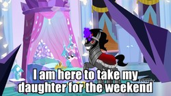 Size: 1280x720 | Tagged: safe, edit, edited screencap, screencap, king sombra, princess flurry heart, alicorn, pony, unicorn, g4, the beginning of the end, caption, crystal, daddy sombra, dark crystal, dark magic, father and daughter, female, filly, foal, image macro, implied infidelity, levitation, magic, male, stallion, telekinesis, text