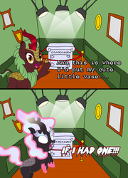 Size: 1024x1420 | Tagged: safe, artist:hakar-kerarmor, cinder glow, summer flare, kirin, nirik, g4, angry, blank eyes, father time, female, if i had one, image macro, mare, meme, pedestal, solo, spotlight, text, the fairly oddparents, yelling