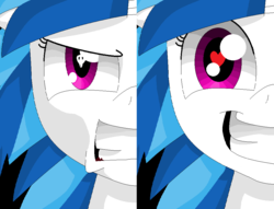 Size: 984x753 | Tagged: safe, artist:sajimex, dj pon-3, vinyl scratch, pony, unicorn, g4, angry, bipolar, black background, cute, female, happy, heart, heart eyes, mare, ms paint, multiple personality, multiple personality disorder, simple background, skull, this will end in death, wingding eyes