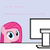 Size: 600x600 | Tagged: artist needed, safe, pinkie pie, pony, g4, computer, desk, female, filly, looking at you, meme, on the internet nobody knows you're a dog, pinkamena diane pie, reaction image, solo, stare, sweetie belle's stare, text
