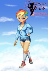 Size: 814x1200 | Tagged: safe, artist:horsepen, rainbow dash, human, g4, clothes, converse, female, humanized, shoes, solo