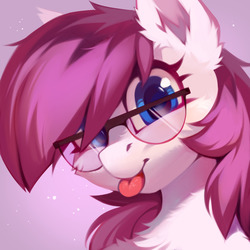 Size: 1280x1280 | Tagged: safe, artist:lispp, oc, oc only, oc:astral heart, pegasus, pony, :p, bust, chest fluff, ear fluff, female, glasses, mare, silly, solo, tongue out