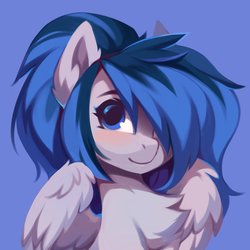 Size: 2846x2845 | Tagged: safe, artist:share dast, oc, oc only, oc:rennie, pegasus, pony, blushing, bust, chest fluff, female, hair over one eye, high res, mare, solo
