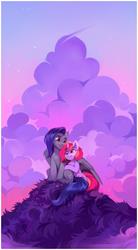 Size: 1899x3447 | Tagged: safe, artist:share dast, oc, oc:bernd, oc:dawnfire, pegasus, pony, unicorn, cloud, duo