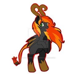Size: 600x600 | Tagged: safe, artist:shadowslayer23, oc, oc only, oc:hellfire (ice1517), demon, demon pony, pony, bat wings, deviantart watermark, female, horns, mare, obtrusive watermark, open mouth, raised hoof, rearing, simple background, solo, watermark, white background, wings