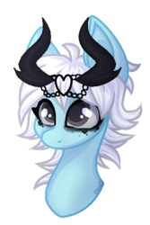 Size: 376x562 | Tagged: safe, artist:sodapopfairypony, oc, oc only, pony, bust, female, horns, portrait, simple background, solo, transparent background