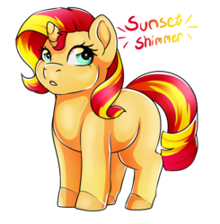 Size: 737x753 | Tagged: safe, artist:erroremma, sunset shimmer, pony, unicorn, g4, chibi, chubby, cute, female, heart eyes, mare, shimmerbetes, simple background, solo, tiny, wingding eyes