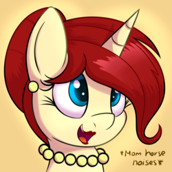 Size: 2000x2000 | Tagged: safe, artist:an-tonio, oc, oc only, oc:golden brooch, pony, bust, collar, descriptive noise, female, gradient background, lipstick, mother, portrait, profile picture, solo