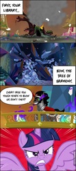 Size: 604x1357 | Tagged: safe, edit, edited screencap, screencap, king sombra, tree of harmony, twilight sparkle, alicorn, pony, unicorn, g4, the beginning of the end, the crystal empire, twilight's kingdom, angry, comic, crystal castle, crystal empire, dark crystal, destroyed, evil smile, female, fire, gloating, golden oaks library, grin, injustice gods among us, male, mare, screencap comic, smiling, sombra eyes, stallion, superman, the joker, this will end in death, torch, twilight sparkle (alicorn)