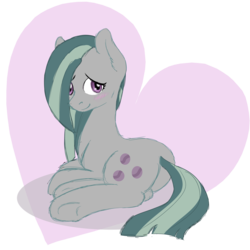 Size: 3000x3000 | Tagged: safe, artist:chipperpony, marble pie, earth pony, pony, g4, blushing, cute, ear fluff, female, heart, high res, marblebetes, mare, prone, solo, underhoof