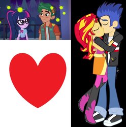 Size: 908x914 | Tagged: safe, edit, flash sentry, sci-twi, sunset shimmer, timber spruce, twilight sparkle, equestria girls, g4, my little pony equestria girls: better together, star crossed, female, geode of telekinesis, magical geodes, male, ship:flashimmer, shipping, straight, timbertwi