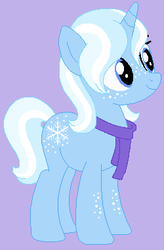 Size: 250x382 | Tagged: safe, artist:putrid-pie, oc, oc:snowfall star, pony, unicorn, base used, clothes, female, freckles, mare, next generation, offspring, parent:double diamond, parent:trixie, purple background, scarf, simple background