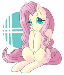Size: 1960x2278 | Tagged: safe, artist:nate-doodles, fluttershy, pegasus, pony, g4, colored pupils, cute, ear fluff, female, hooves to the chest, mare, shyabetes, sitting, solo, wing fluff